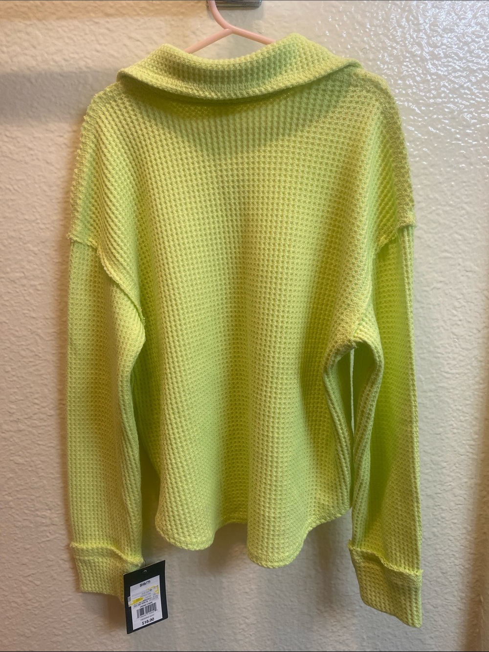 Neon Lime Waffle Knit Collared Pullover - Picture 4 of 4